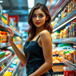 A beautiful and sensual young woman working as a supermarket restocker