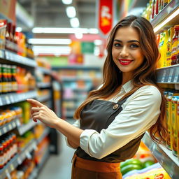 A beautiful and sensual young woman working as a supermarket restocker