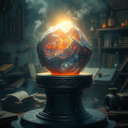 A mystical and ancient philosopher's stone glowing with a radiant light