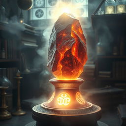 A mystical and ancient philosopher's stone glowing with a radiant light