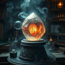 A mystical and ancient philosopher's stone glowing with a radiant light