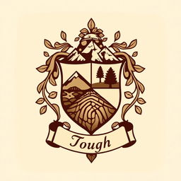 a family crest with earthy tones and elements, symbolizing a deep connection to the land