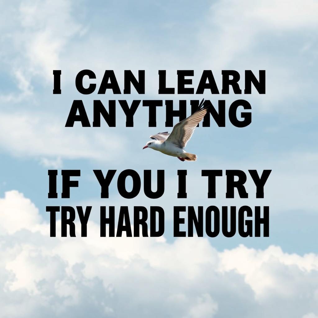 A motivational poster featuring the phrase "I can learn anything if I try hard enough" in bold, uplifting font