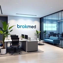 A professional and modern commercial space design for an insurance brokerage called Brokmed