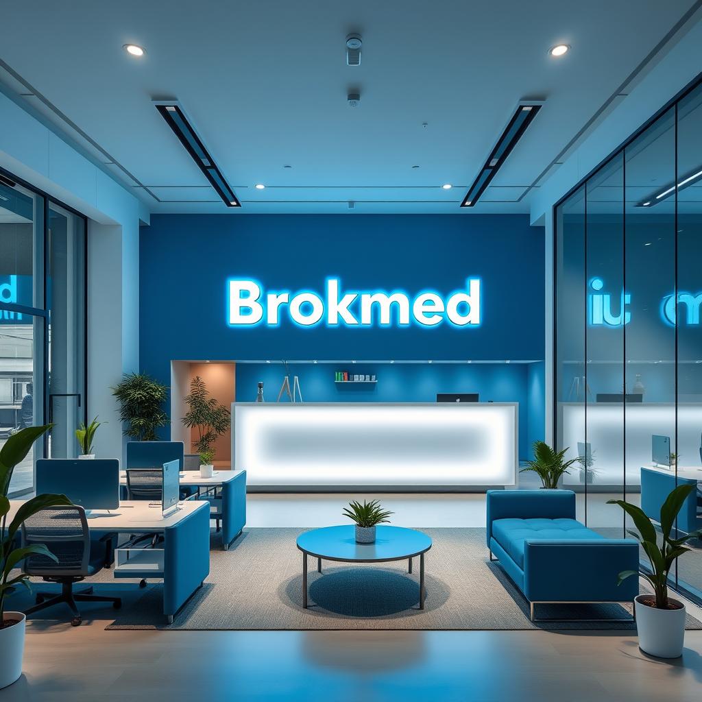 A professional and modern commercial space design for an insurance brokerage called Brokmed