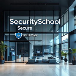 A modern and sleek design for a security academy commercial space named SecuritySchool