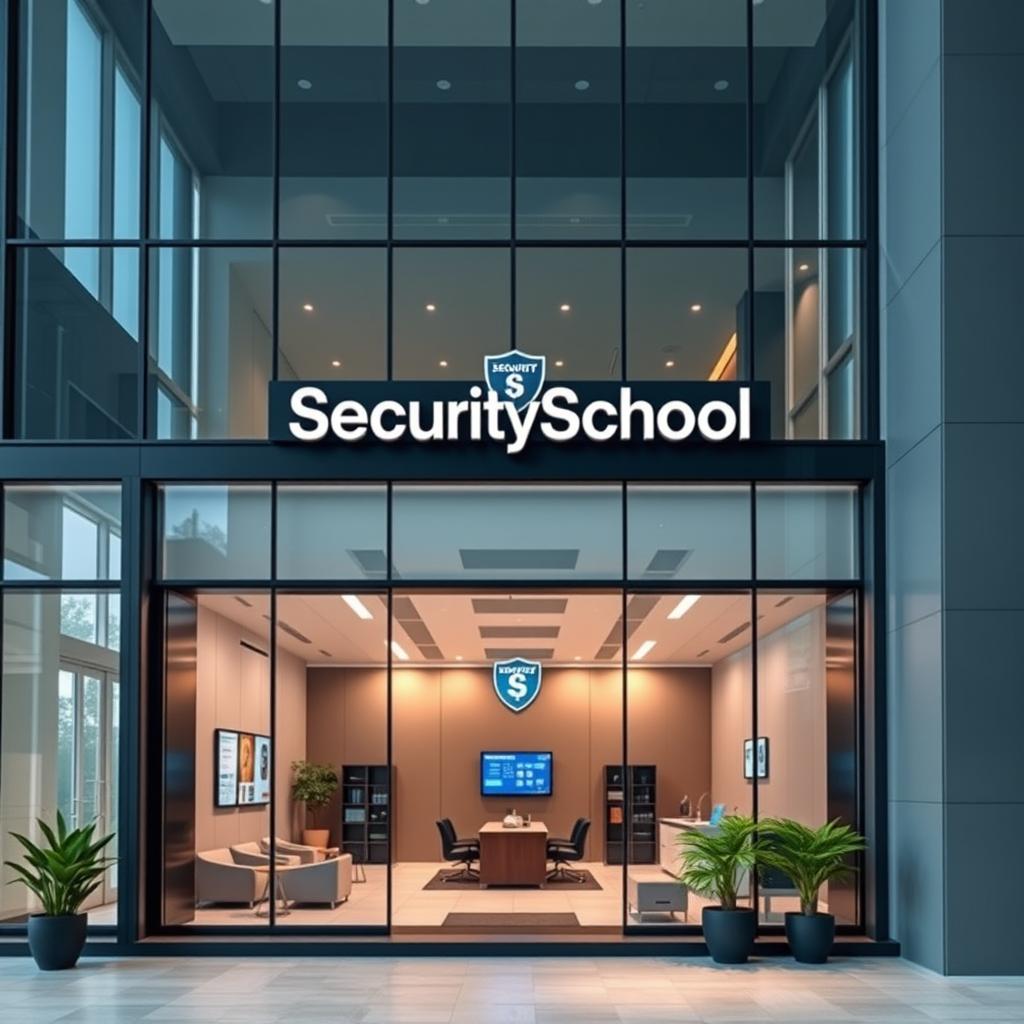 A modern and sleek design for a security academy commercial space named SecuritySchool