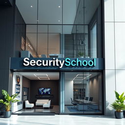 A modern and sleek design for a security academy commercial space named SecuritySchool