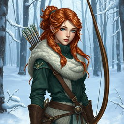 A captivating illustration of Anna as a winter eladrin ranger