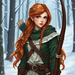 A captivating illustration of Anna as a winter eladrin ranger