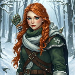 A captivating illustration of Anna as a winter eladrin ranger