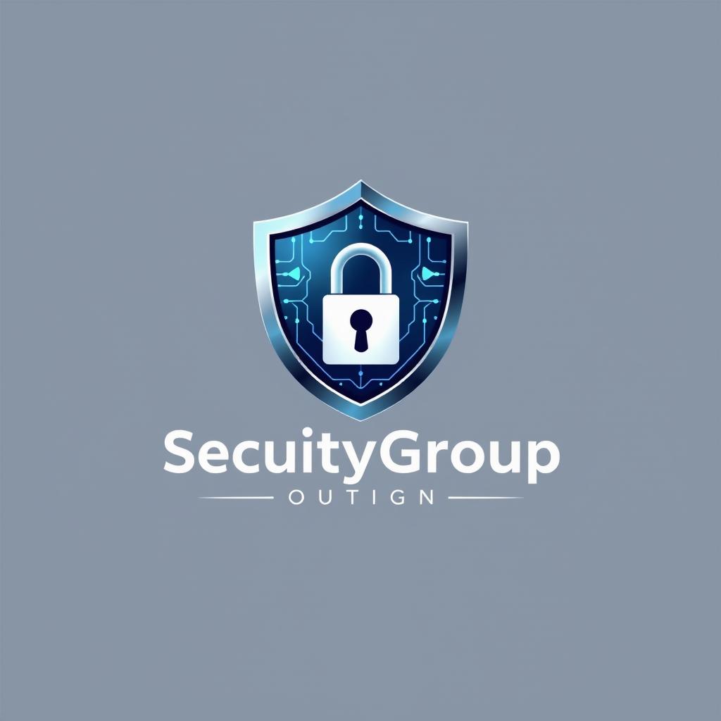 Design a modern and professional logo for "SecurityGroup", featuring a sleek shield with integrated elements symbolizing security and protection