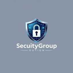 Design a modern and professional logo for "SecurityGroup", featuring a sleek shield with integrated elements symbolizing security and protection