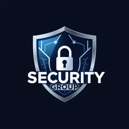 Design a modern and professional logo for "SecurityGroup", featuring a sleek shield with integrated elements symbolizing security and protection