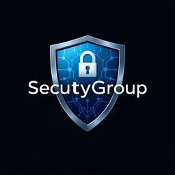 Design a modern and professional logo for "SecurityGroup", featuring a sleek shield with integrated elements symbolizing security and protection