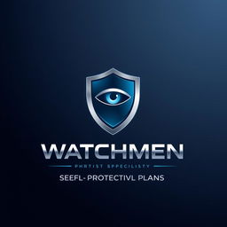 A modern and sleek logo design for a company named "Watchmen" specializing in self-protection plans