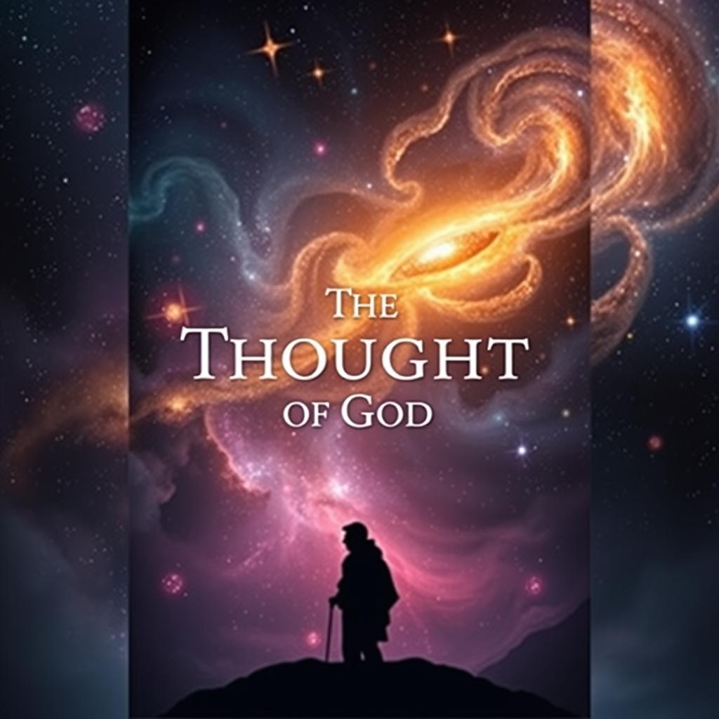 A compelling cover for a fictional book titled "The Thought of God