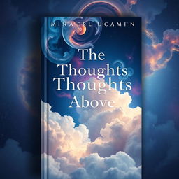 A captivating book cover design featuring expansive cosmos clouds in a deep space setting, with ethereal swirls and nebulae