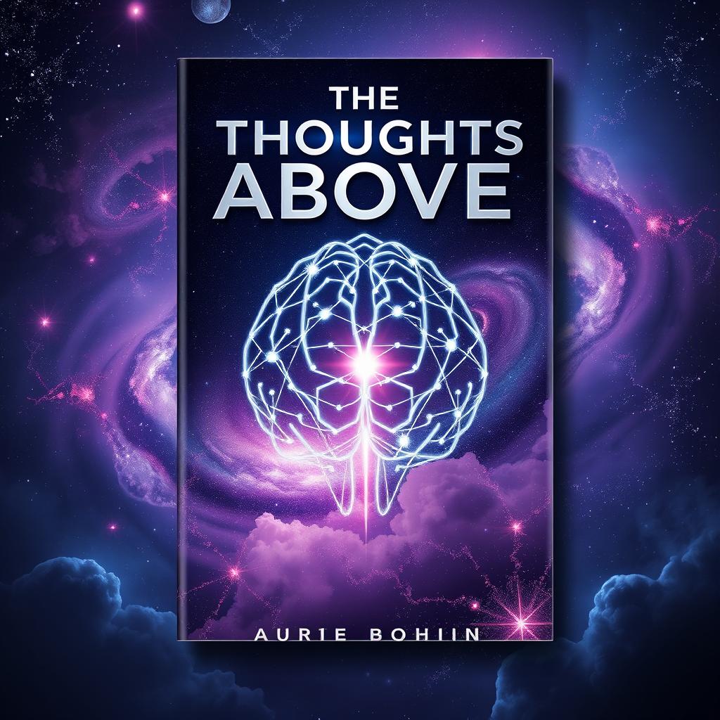 A captivating book cover design for a science fiction novel titled "The Thoughts Above"