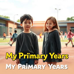 A poignant movie poster for "My Primary Years", centering on an emotional young boy standing alone in a vibrant elementary school playground