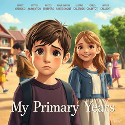 A heartfelt and charming movie poster for "My Primary Years" featuring an emotional French boy