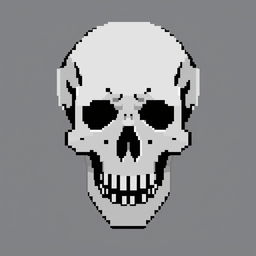 A minimalist pixel art skull, utilizing a monochrome color palette with subtle grayscale tones