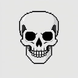 A minimalist pixel art skull, utilizing a monochrome color palette with subtle grayscale tones