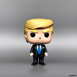 Funko Pop style caricature of a sad Donald Trump in his signature suit and tie.