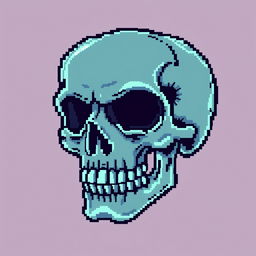 A detailed skull in classic 8-bit pixel art style, capturing the retro aesthetic with blocky, vibrant pixels