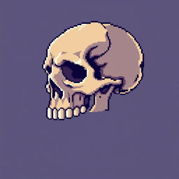 A detailed skull in classic 8-bit pixel art style, capturing the retro aesthetic with blocky, vibrant pixels