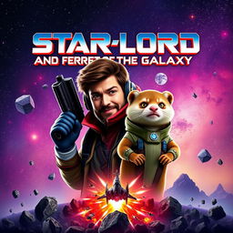 A dynamic and adventurous movie poster for "Star-Lord and the Ferret of the Galaxy"