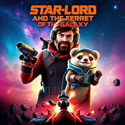 A dynamic and adventurous movie poster for "Star-Lord and the Ferret of the Galaxy"