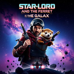 A dynamic and adventurous movie poster for "Star-Lord and the Ferret of the Galaxy"