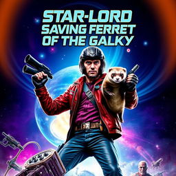 A dynamic and action-packed movie poster titled "Star-Lord Saving Ferret of the Galaxy"