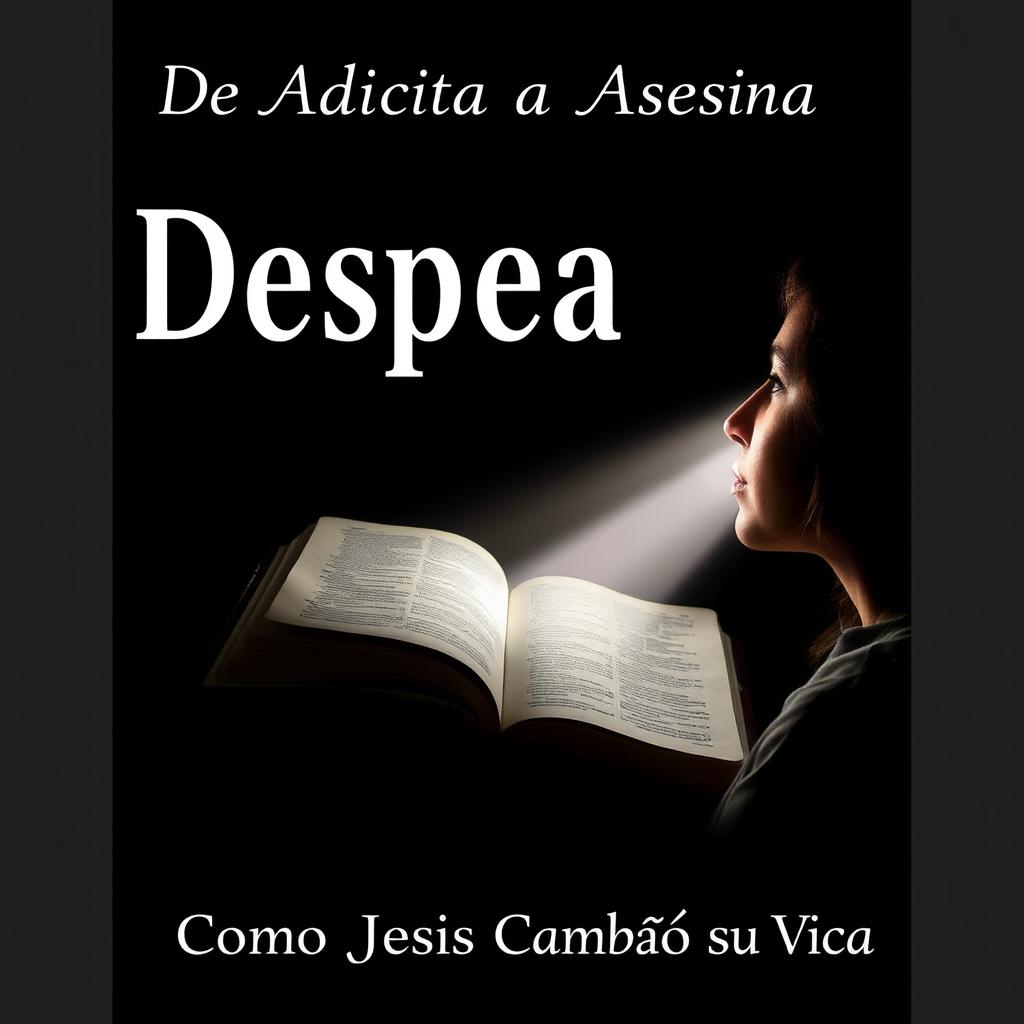 A dark background to represent despair, featuring an open Bible illuminated by a ray of light symbolizing hope