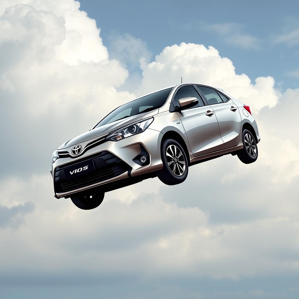 Vector illustration of a Toyota Vios Gen 3 depicted in a dynamic, gravity-defying pose