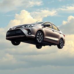 Vector illustration of a Toyota Vios Gen 3 depicted in a dynamic, gravity-defying pose