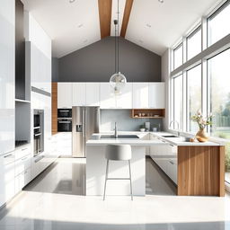 a modern kitchen design featuring sleek, minimalist cabinetry with a high-gloss finish