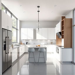 a modern kitchen design featuring sleek, minimalist cabinetry with a high-gloss finish