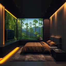 A modern interior design illustration of a small bedroom, measuring 4 meters wide, 6 meters long, and 2