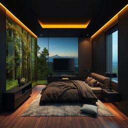 A modern interior design illustration of a small bedroom, measuring 4 meters wide, 6 meters long, and 2