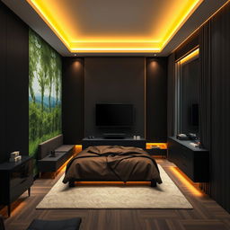 A modern interior design illustration of a small bedroom, measuring 4 meters wide, 6 meters long, and 2