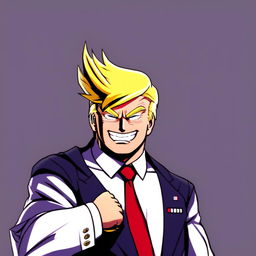 Anime profile picture of Donald Trump in the style of All Might from My Hero Academia.