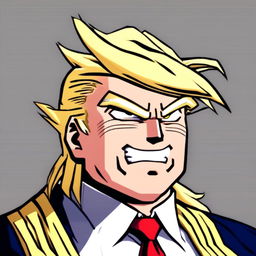 Anime profile picture of Donald Trump in the style of All Might from My Hero Academia.