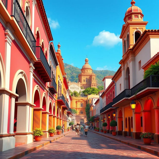 A vibrant 3D animated scene resembling a Disney-style depiction of Antigua Guatemala