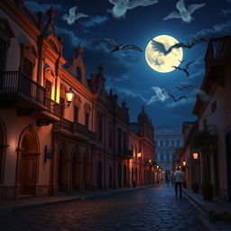 A 3D animated scene in a Disney-inspired style featuring Antigua Guatemala with a horror theme