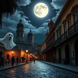 A 3D animated scene in a Disney-inspired style featuring Antigua Guatemala with a horror theme