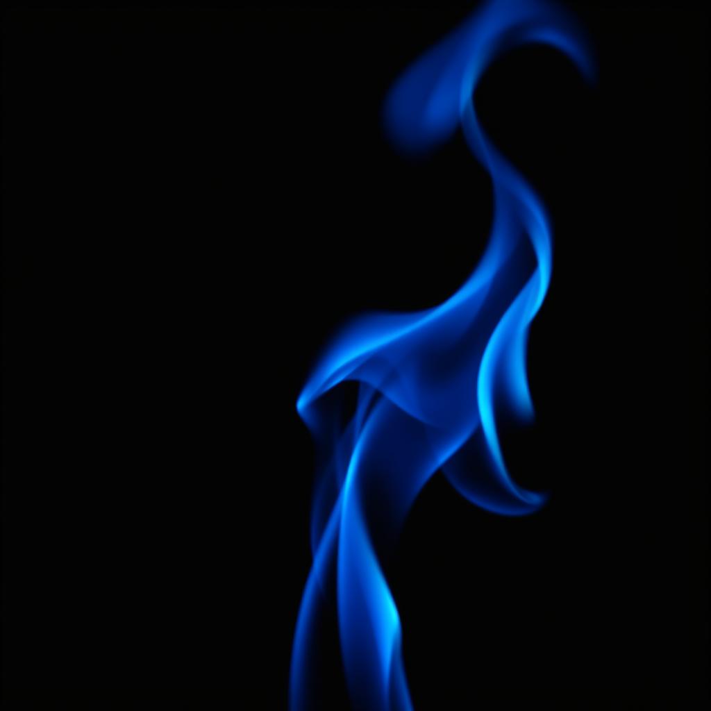 A striking blue flame burning against a deep black background, exuding an ethereal glow and vibrant energy