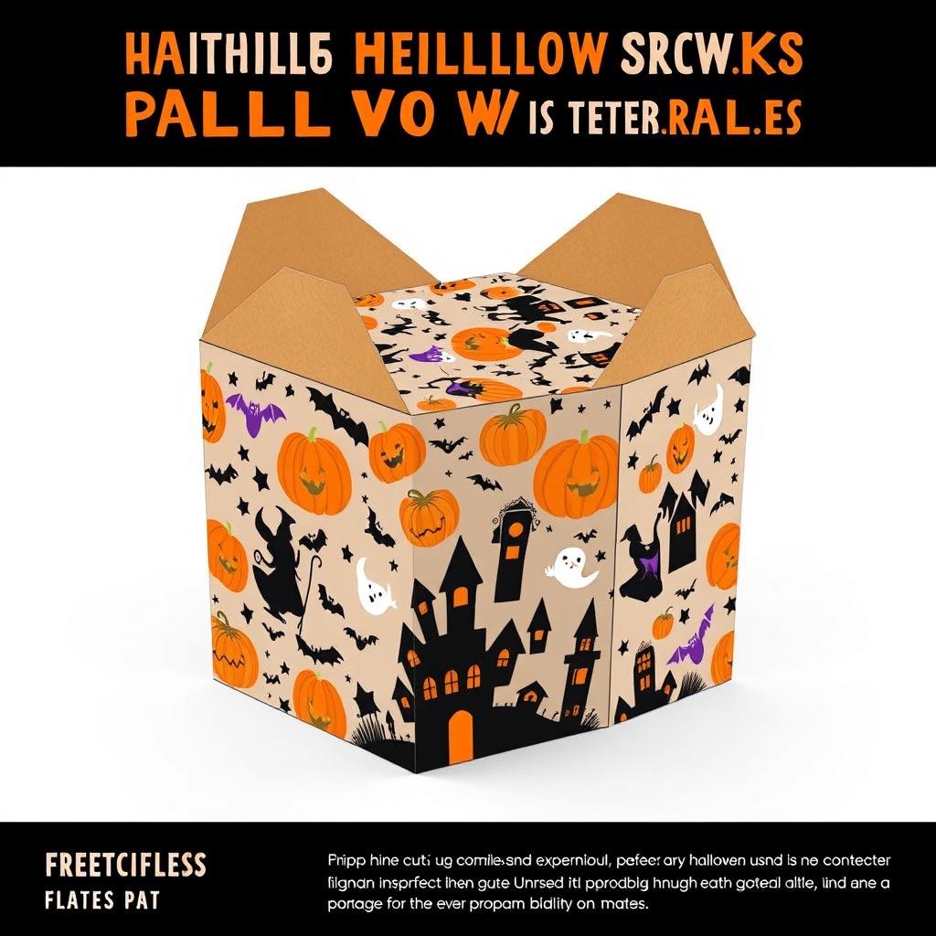 A printable box template designed with embedded Halloween themes