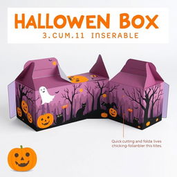 A printable box template designed for easy assembly, featuring an embedded Halloween theme